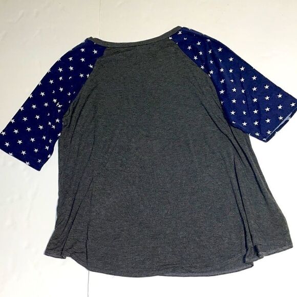 Cool Melon comfortable grey with blue & white star print raglan sleeves size 2X - Picture 4 of 7